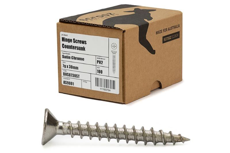 7g x 30mm Satin Chrome Hinge Screws Pack 100