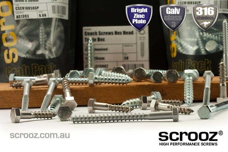 10mm x 120mm Coach Screws 316 Stainless box 25
