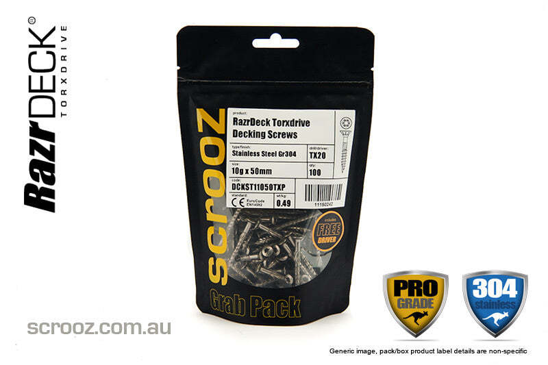 10g x 50mm 304 Torx Drive Decking Screws pack 100