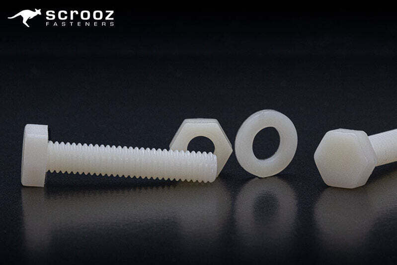 M5 x 25mm Nylon Hex Bolts Full Thread box 100