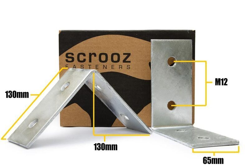 Angle Bracket M12 - 130x130x65x5mm Carton 40