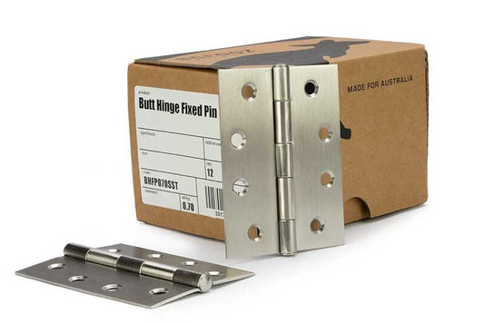 Butt Hinge Fixed Pin Satin 304SS 100x75 Box 12