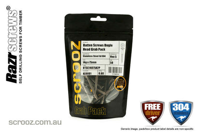 14g x 35mm Batten Screws Gr304 Stainless pack 50