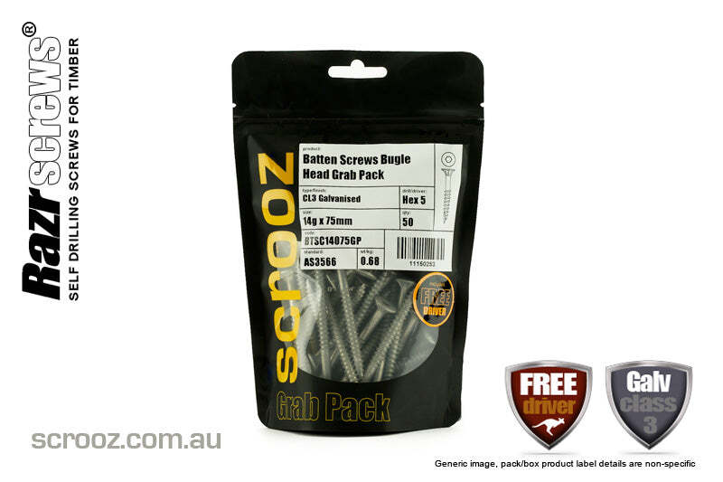 14g x 65mm Bugle Batten Screws GAL pack of 50