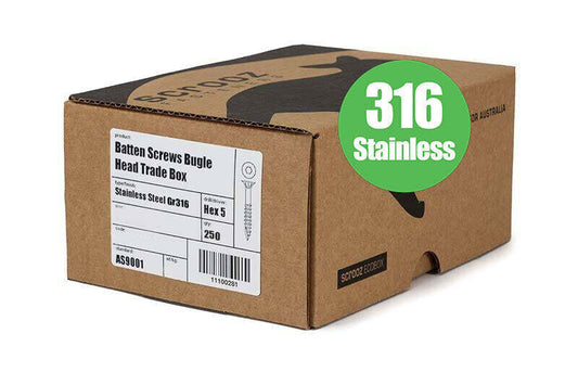 14g x 75mm Batten Screws Gr316 Stainless box 250