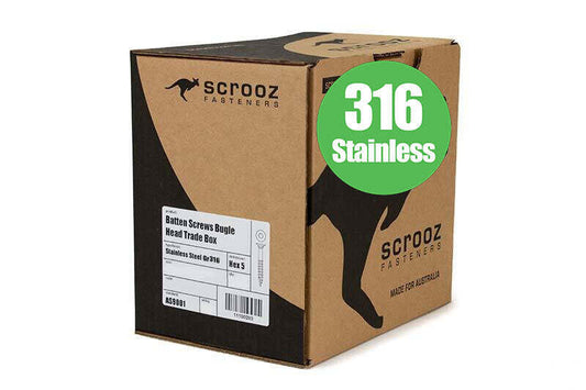 14g x 100mm Batten Screws Gr316 Stainless box 250