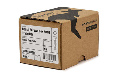 6mm x 65mm Coach Screws Zinc Plated Trade box 50