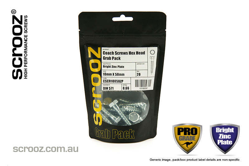 10mm x 50mm Coach Screws Zinc Plated Grab pack 20