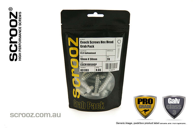 8mm x 75mm Coach Screws Galvanised Grab pack 20
