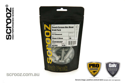 10mm x 90mm Coach Screws Galvanised Grab pack 20