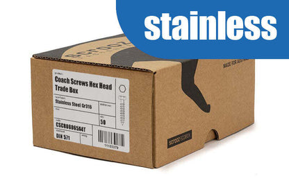 10mm x 50mm Coach Screws 316 Stainless box 50
