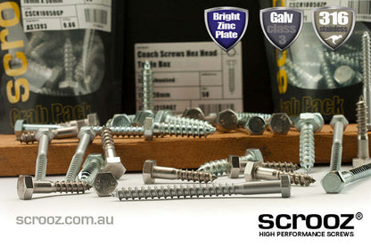 10mm x 120mm Coach Screws 316 Stainless box 25