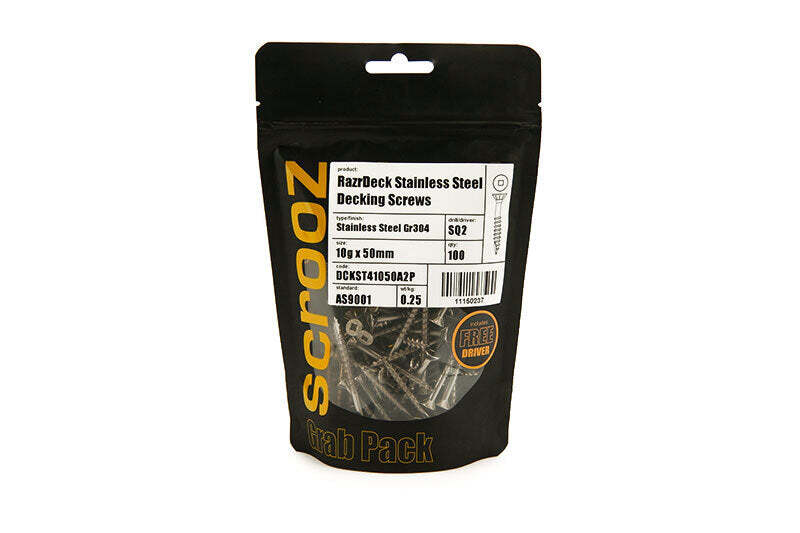 10g x 50mm 316 Stainless Decking Screws pack 100