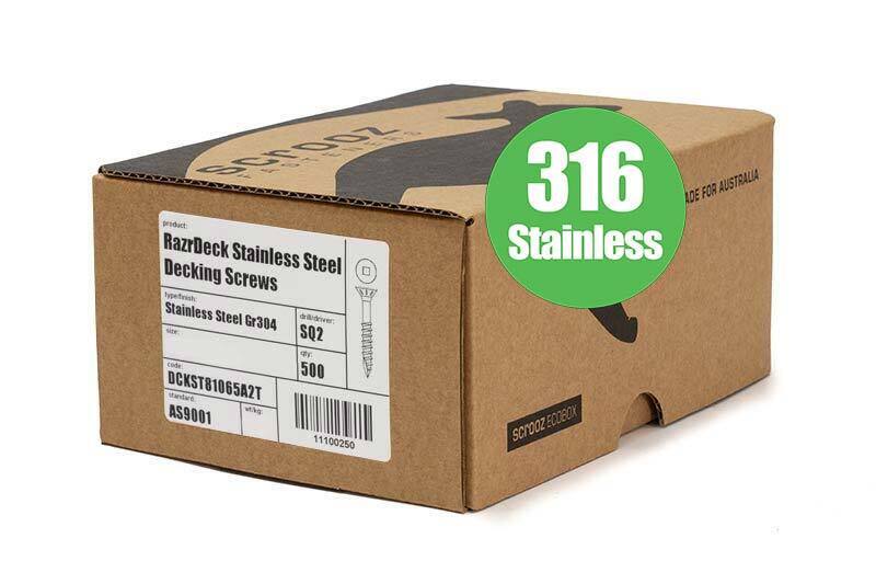 10g x 50mm 316 Stainless Decking Screws box 500