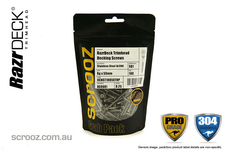 8g x 50mm 304 TrimHead Decking Screws pack 100