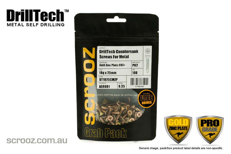 8g x 25mm Metal Tech CSK Zinc Plate pack 100