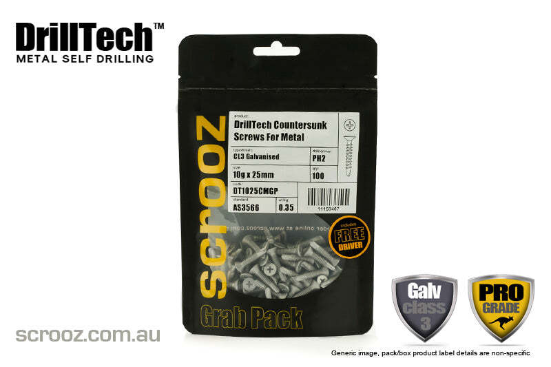 10g x 30mm Metal Tech CSK Galv pack 100