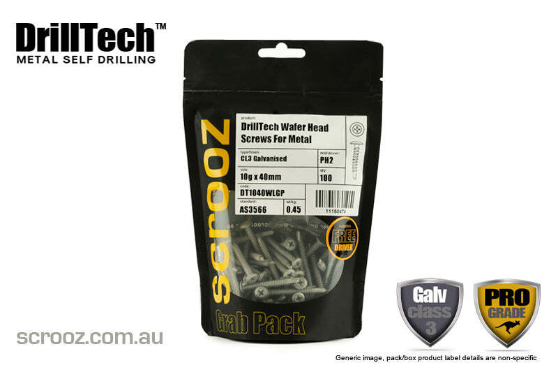 10g x 40mm Metal Wafer Tech Screws GAL pack 100