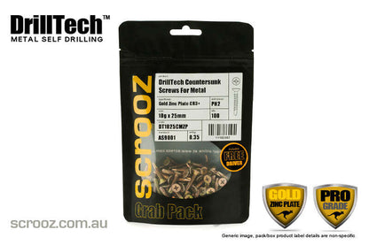 10g x 65mm Metal Tech CSK Zinc Plate pack 100