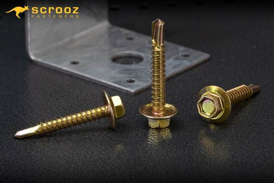 12g x 20mm Hex Metal Tech Screws Gold Zinc Pack 50