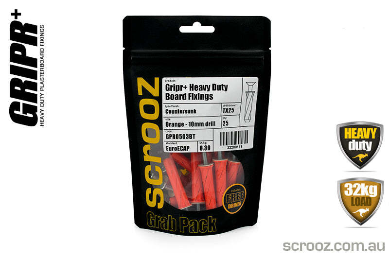 Gripr plasterboard fixings orange csk pack 25
