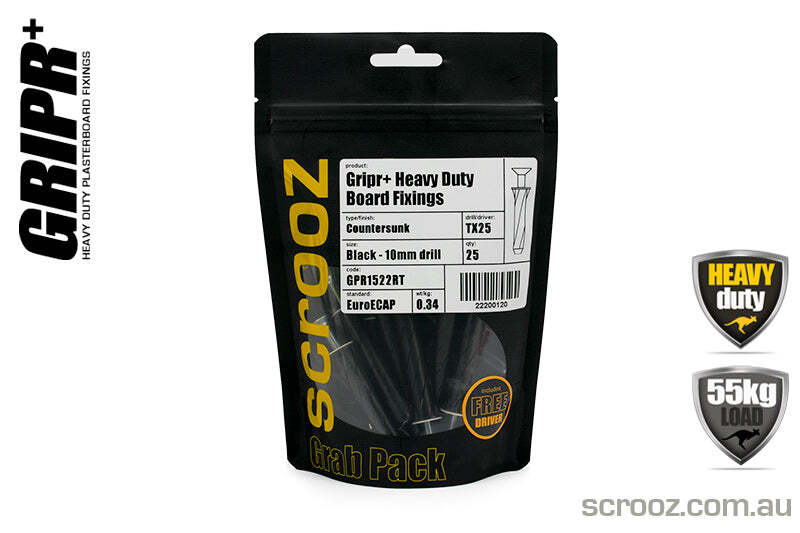 Gripr plasterboard fixings black csk pack 25