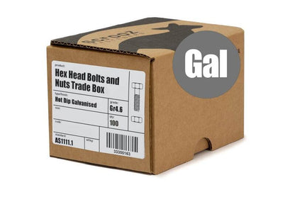 M6 x 50mm Hex Bolts & Nuts GAL Box of 100