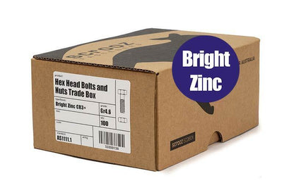 M6 x 75mm Hex Bolts & Nuts BZP Box 100