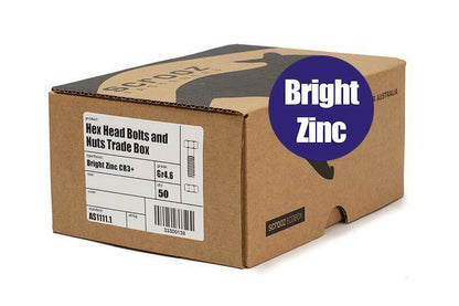 M10 x 90mm Hex Bolts & Nuts BZP Box 50