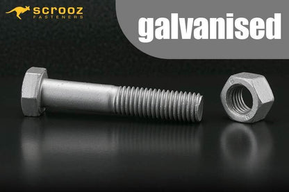 M10 x 130mm Hex Bolts & Nuts GAL Box of 50