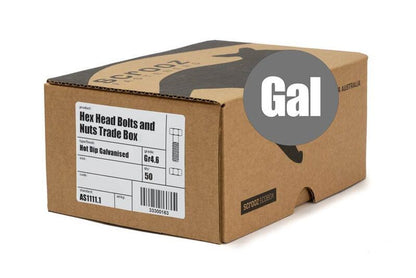 M12 x 25mm Hex Bolts & Nuts GAL Box of 50