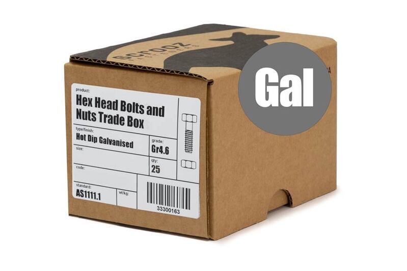 M16 x 50mm Hex Bolts & Nuts GAL Box of 25