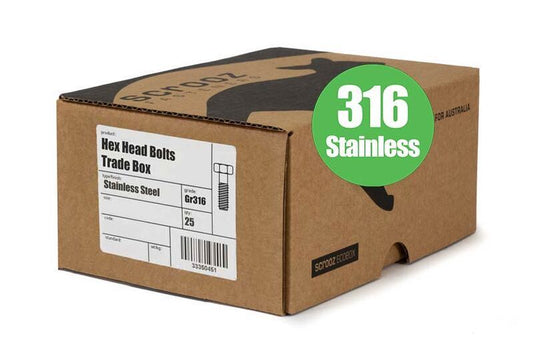 M10 x 130mm Hex Bolts Stainless 316 Box 25