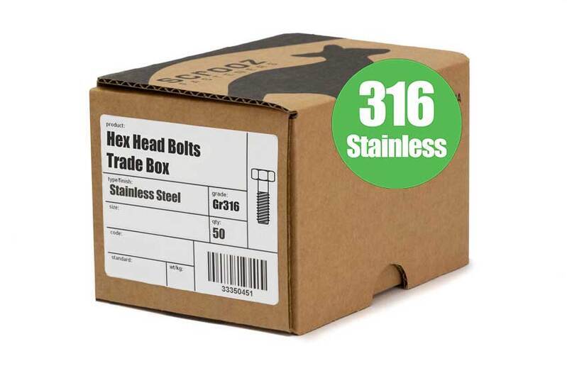 M12 x 40mm Hex Bolts Stainless 316 Box 50