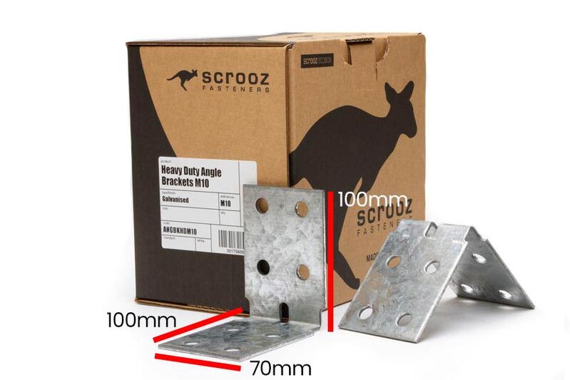 HD Angle Bracket Galv M10 - 100 x 100 x 70 Box 25