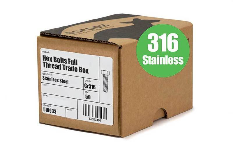 M4 x 40mm Hex Bolts Full Thread 316 Box 50