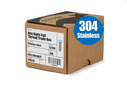 M5 x 40mm Hex Bolts Full Thread 304 Box 100