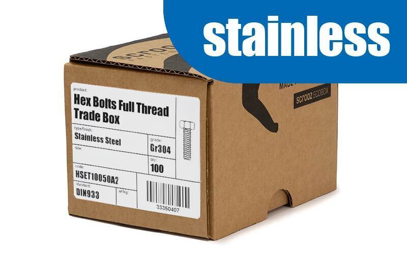 M10 x 25mm Hex Bolts Full Thread 304 CTN 200