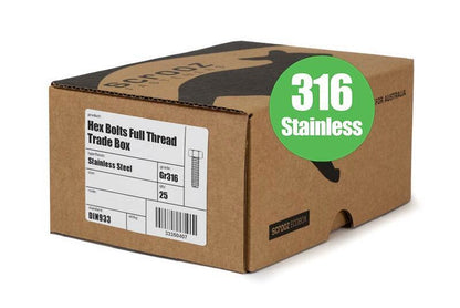 M12 x 65mm Hex Bolts Full Thread 316 Box 25