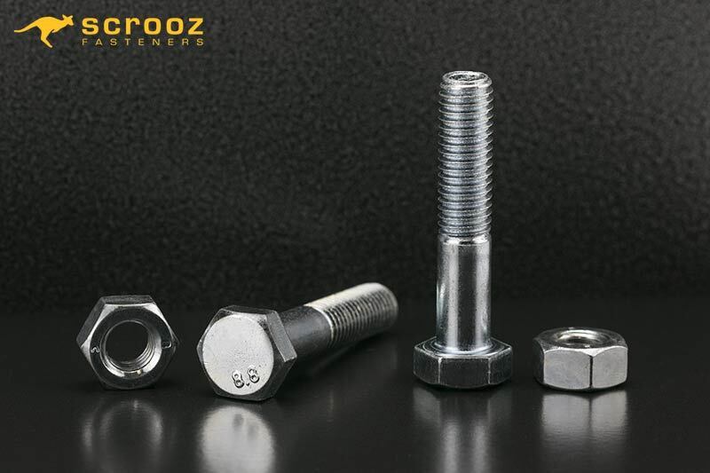 M10 x 50mm High Tensile Bolt & Nut BZP ctn 100