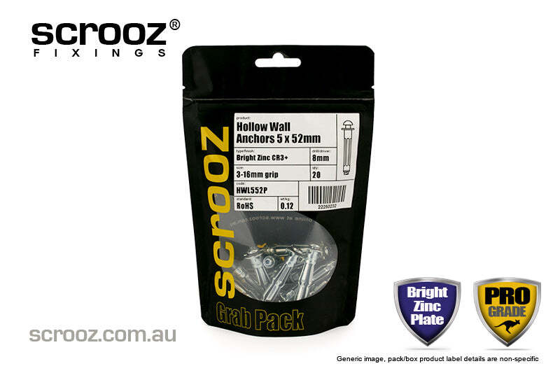 Hollow Wall Anchors 4 x (9-15) x 47mm pack of 20