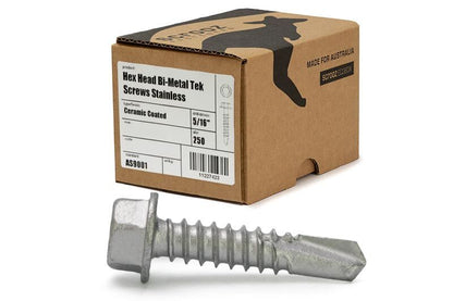 12g x 25mm Hex Tek Screws Bi-Metal 304 Box 250