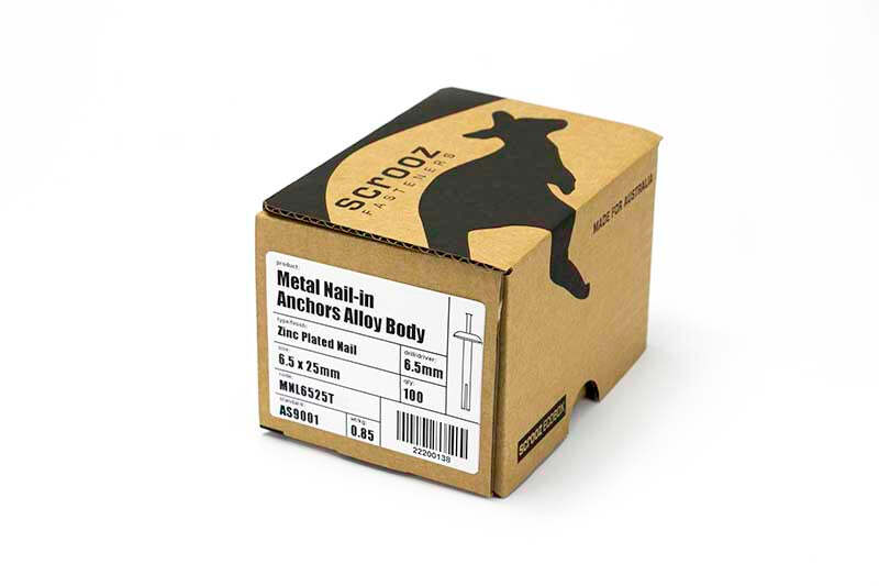 Metal nail in anchors 6.5 x 25mm trade box of 100