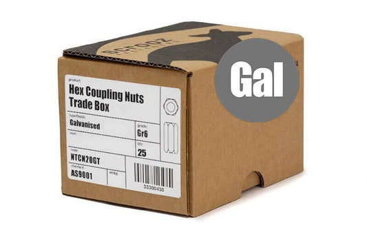 M16 x 50mm Coupling Nuts Galvanised box 25