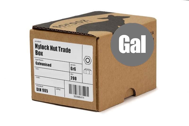 M8 nylock nuts grade 6 galvanised box 200