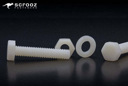 M8 x 20mm Nylon Hex Bolts Full Thread box 50
