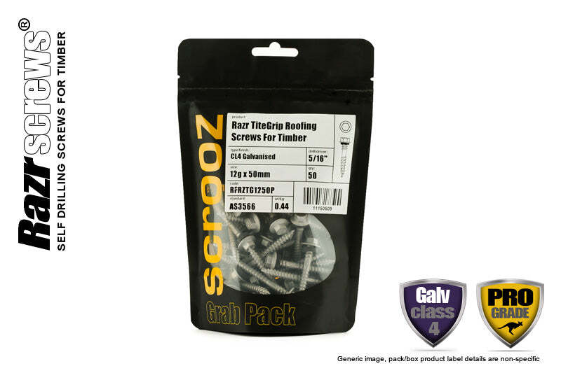 12g x 65mm Razr Roofing TiteGrip Screws pack 50