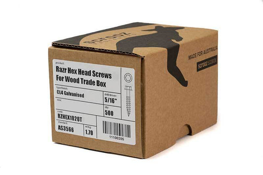 10g x 30mm Razr Hex Head Screws Gal box 500