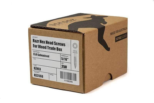 14g x 25mm Razr Hex Head Screws Gal box 250