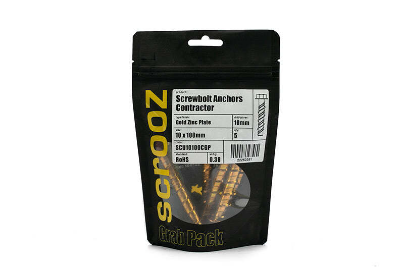 Screw Bolt Contractor Zinc 6 x 30mm Grab Pack 10